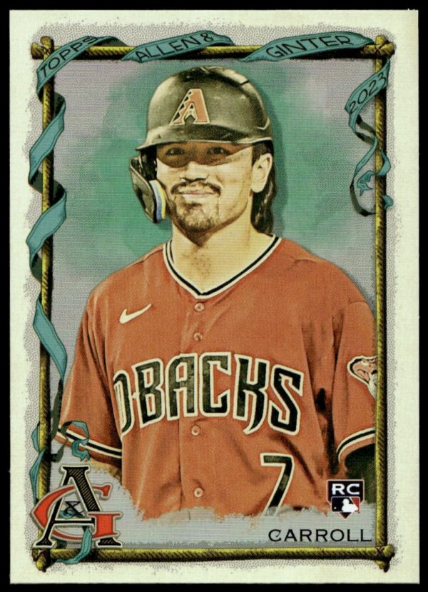 Silver portrait card of Corbin Carroll 2023 Topps Allen & Ginter, number 11 front view.