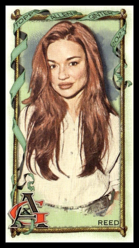 Crystal Reed Art Nouveau card with green vine border from 2023 Topps Allen & Ginter series.