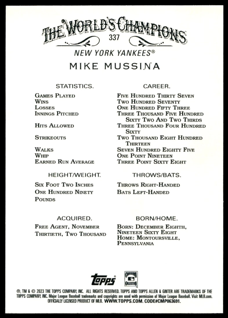 Derek Jeter 2023 Topps Allen & Ginter Silver Portrait Card Back Details