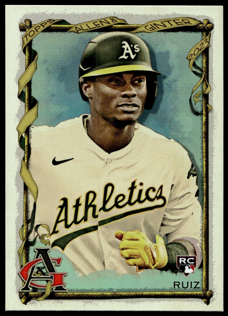 Esteury Ruiz 2023 Topps Allen & Ginter Silver Portrait Card #112, featuring artistic artwork.
