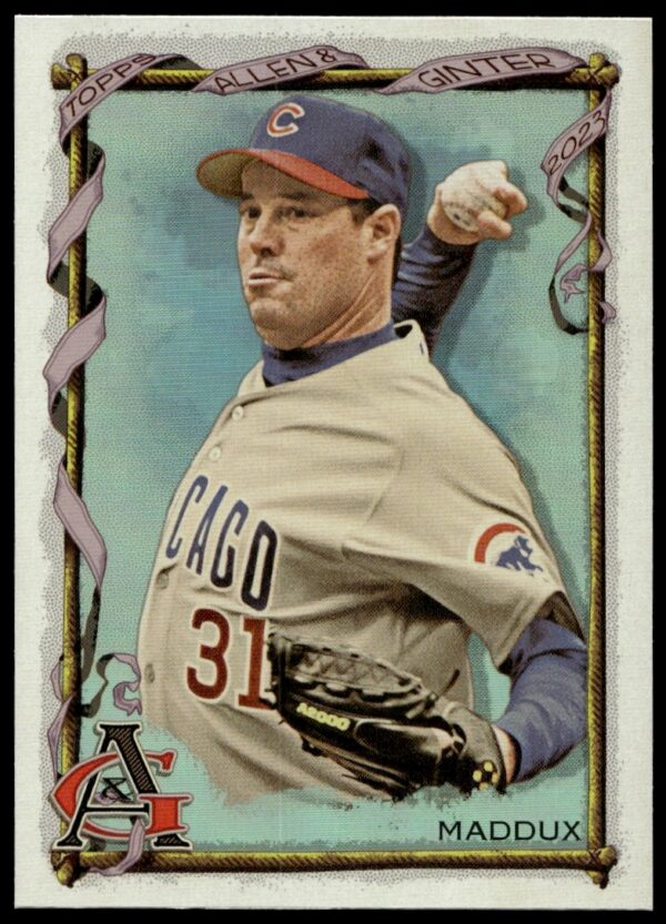 Greg Maddux 2023 Allen & Ginter Silver Portrait Card #387 - Topps Collectible Baseball Card.
