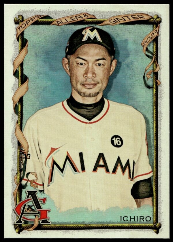 Ichiro Suzuki 2023 Silver Portrait Topps Baseball Card #95 Front, Mariners Legend.