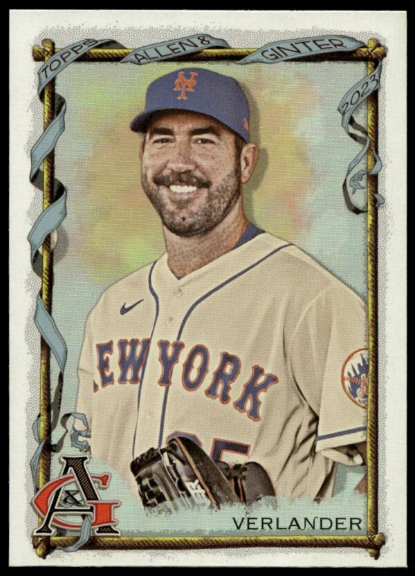 Silver portrait of Justin Verlander on 2023 Topps Allen & Ginter baseball card, number 358.