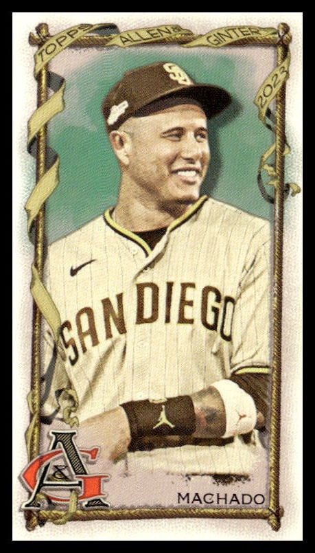 2023 Allen & Ginter Manny Machado Mini Card #49, featuring vibrant illustration.