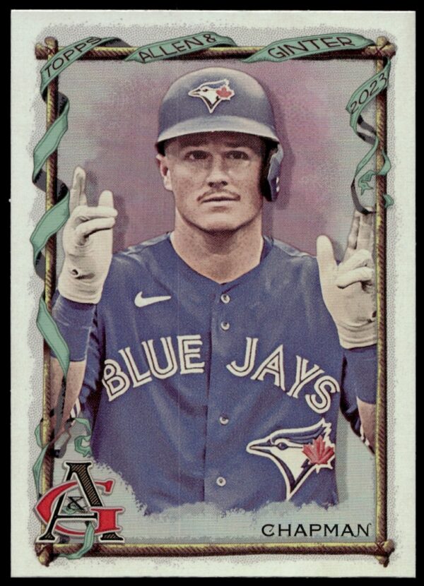 Silver portrait baseball card featuring Matt Chapman, 2023 Topps Allen & Ginter series, card #93.