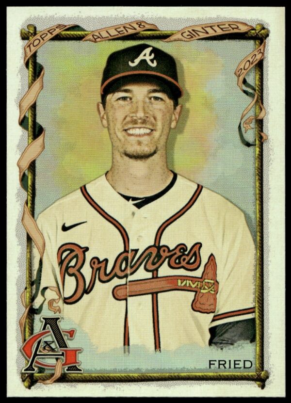 Max Fried 2023 Topps Card, Silver Portrait #76, Atlanta Braves Pitcher.