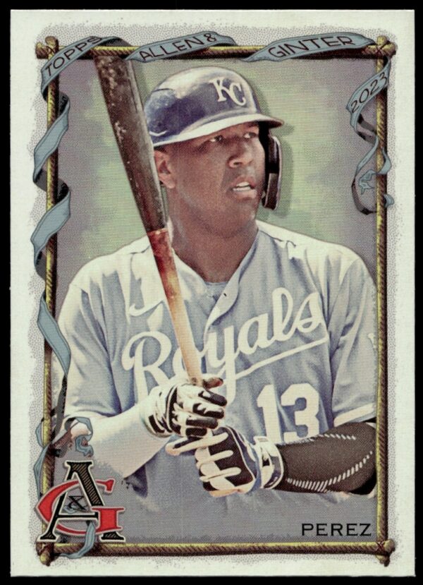 Salvador Perez 2023 Topps Allen & Ginter Silver Portrait Card #24 Front View.