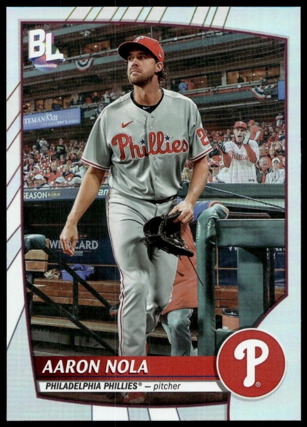 Aaron Nola 2023 Topps Big League card #244, Philadelphia Phillies pitcher in action.