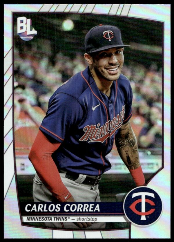 Carlos Correa 2023 Topps Big League Rainbow Foil Card #221, featuring vibrant design.