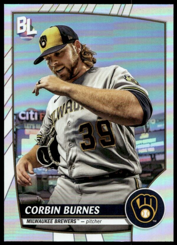 Corbin Burnes 2023 Topps Rainbow Foil Card, #239, featuring vivid action shot and reflective finish.