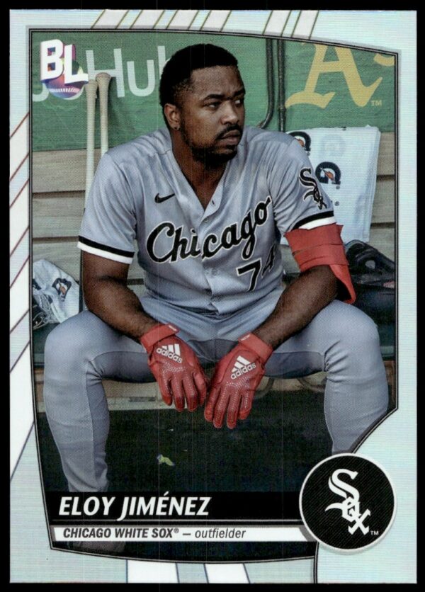 Eloy Jimenez 2023 Topps Big League card in action pose with White Sox uniform.