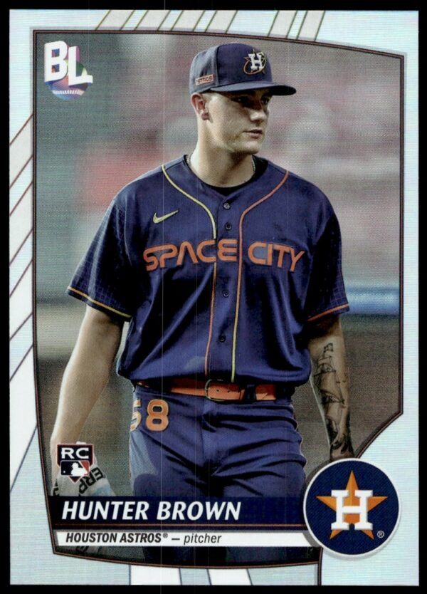 Hunter Brown 2023 Topps Big League baseball card, showcasing dynamic pitching form.