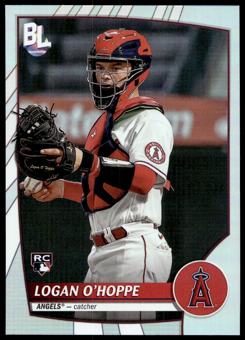 Logan OHoppe 2023 Topps Big League Card #203, dynamic action shot, baseball collectible.