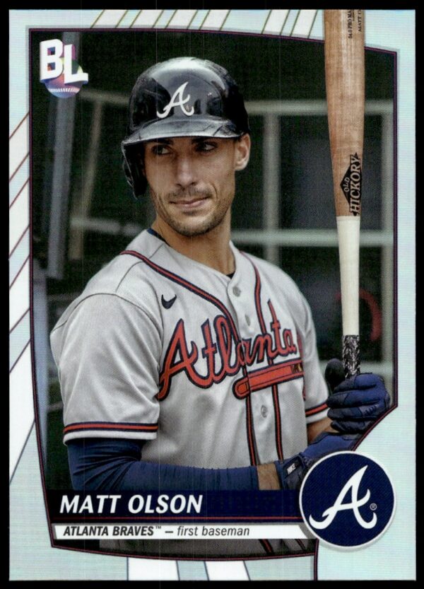 Dynamic 2023 Topps card: Matt Olson, Atlanta Braves, in action #245, showcasing athleticism.