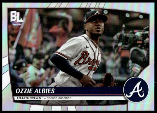 Ozzie Albies 2023 Topps Rainbow Foil Card #233, featuring dynamic action and vibrant design.