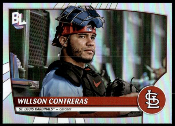 2023 Topps Big League Willson Contreras card, rainbow foil, action shot, baseball jersey, #237.