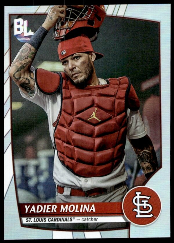 Yadier Molina 2023 Topps Big League Card #231 showing Cardinals catcher in iconic stance.