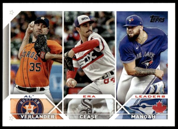 2023 Topps AL ERA Leaders Card: Verlander, Cease, Manoah #311 (Front View).