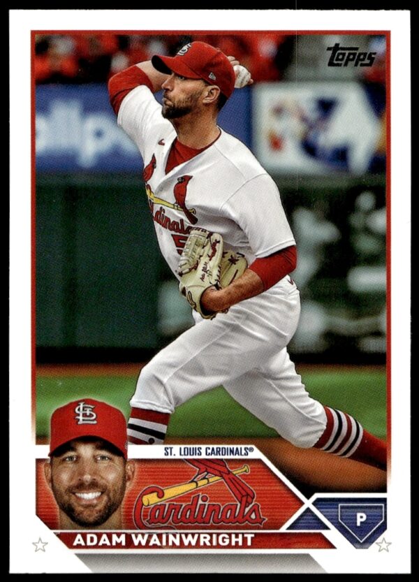 2023 Topps Adam Wainwright baseball card, #39, featuring St. Louis Cardinals pitcher in action.