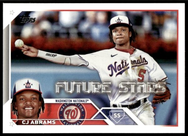 CJ Abrams at bat on 2023 Topps Series 1 baseball card #35, vibrant uniform.