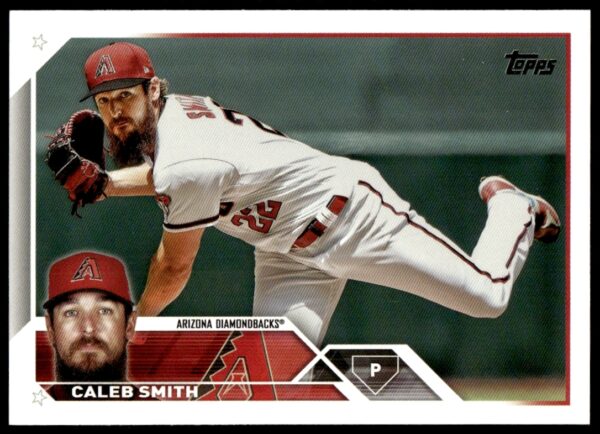 Front view of Caleb Smiths 2023 Topps Series 1 Baseball Card, vibrant colors, and action shot.