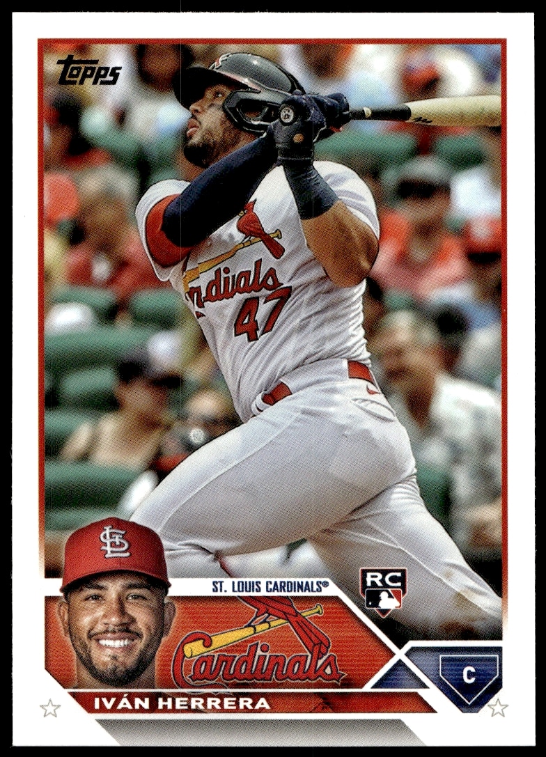 2023 Topps Series 1 Ivan Herrera #58 baseball card featuring St. Louis Cardinals action shot.