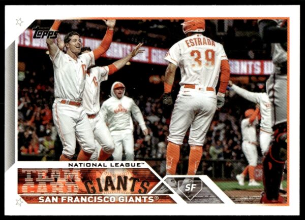 Front of 2023 Topps Series 1 card, San Francisco Giants player in action.