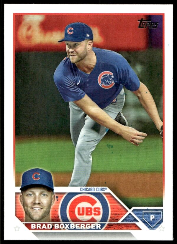 Brad Boxberger pitching on 2023 Topps Series 2 Card #590, featuring vibrant graphics.