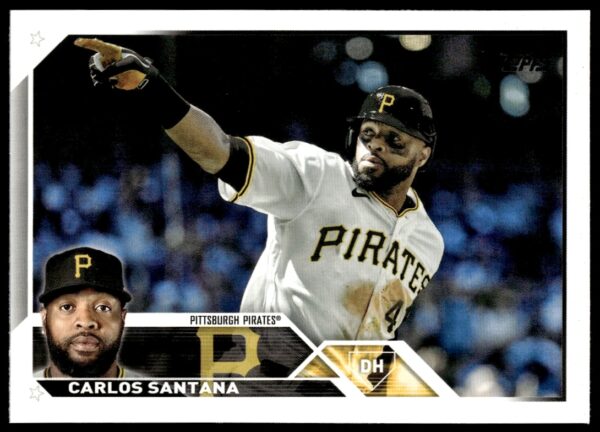 Carlos Santana 2023 Topps Series 2 Baseball Card #572, showcasing his professional uniform.