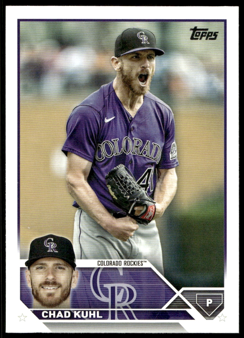 Chad Kuhl 2023 Topps card, Cincinnati Reds, pitching action shot, card #517.