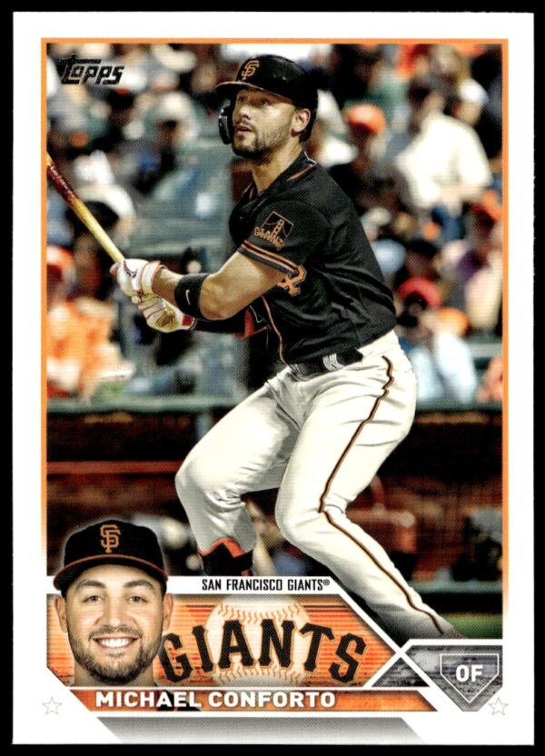 Michael Conforto 2023 Topps Series 2 card, #419, showing dynamic baseball action.