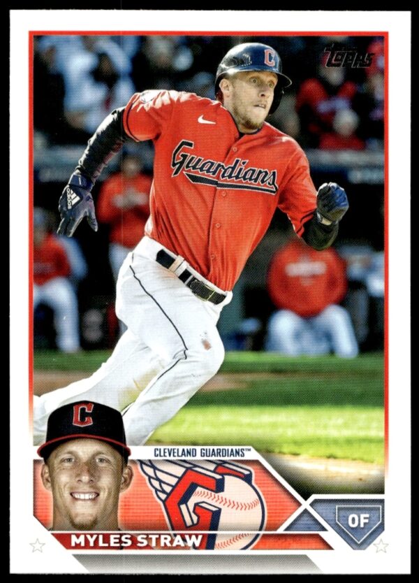 Myles Straw 2023 Topps Series 2 baseball card #474 showing in-game action.