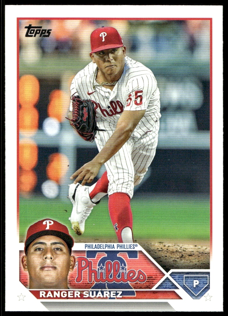 Ranger Suarez pitching on 2023 Topps Series 2 Card #642 in Phillies uniform.