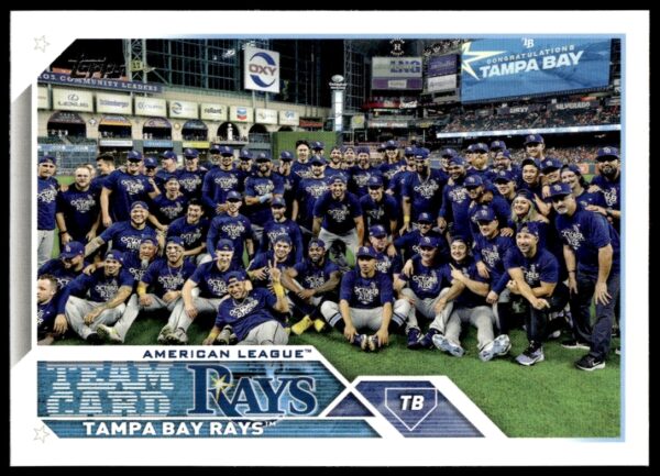 Front view of 2023 Topps Series 2, Tampa Bay Rays card #623 featuring logo and player.