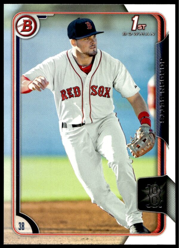 Boston Red Sox rookie card featuring Jordan Betts fielding, 2015 Bowman Draft series.