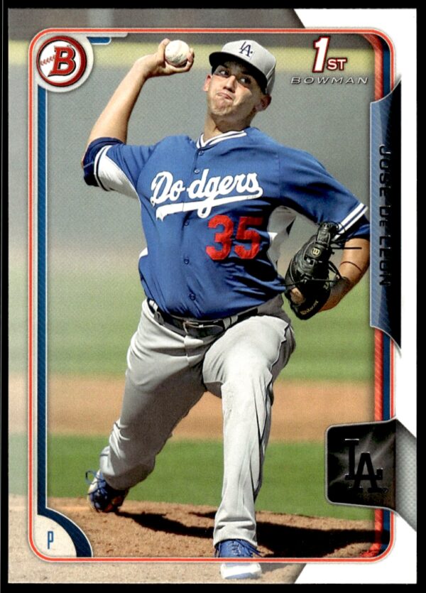 Jose De Leon 2015 Bowman Draft card, Dodgers pitcher in action, #BP62.