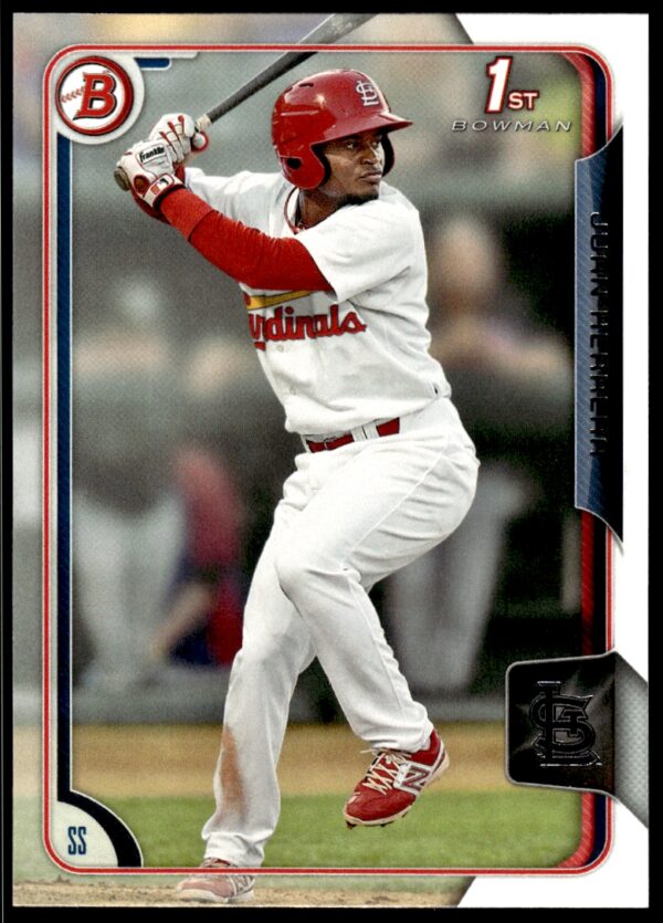 2015 Bowman Draft Juan Herrera St. Louis Cardinals baseball card in batting stance.
