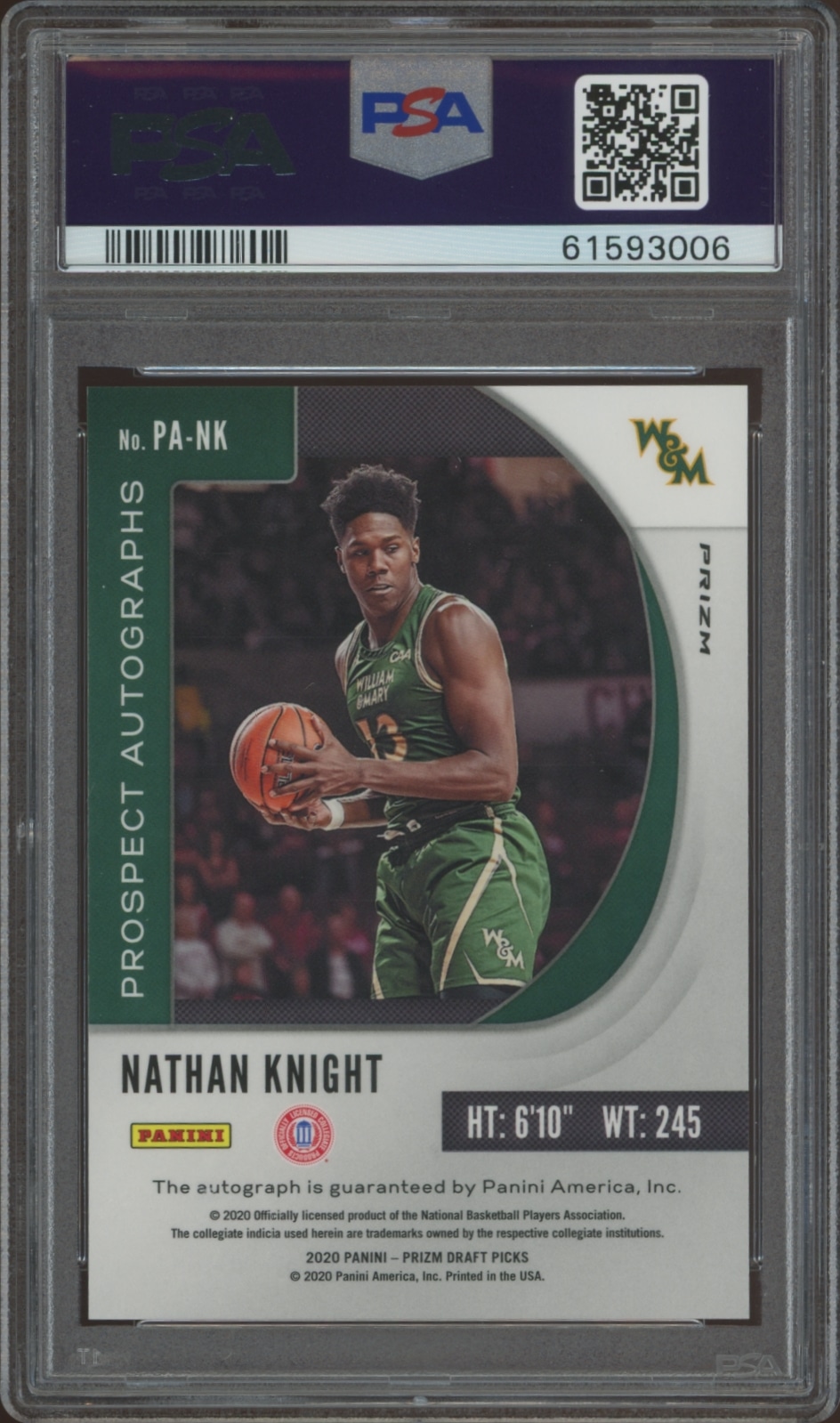 PSA-graded 2020-21 Panini Prizm Nathan Knight Celtics card, showcasing modern design and details.