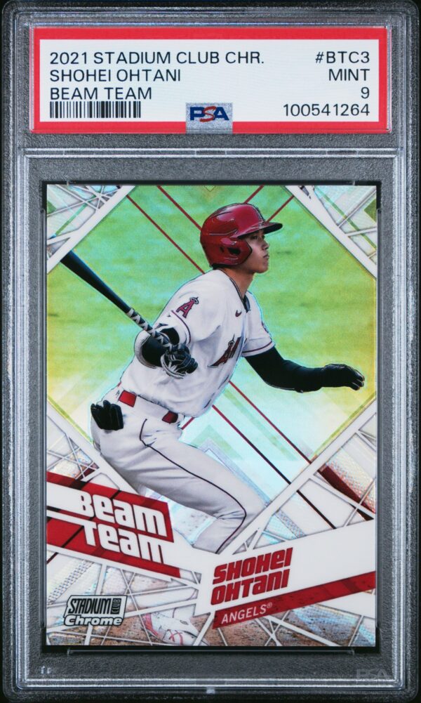 Shohei Ohtani 2021 Stadium Club Chrome Beam Team PSA 9 graded baseball card.