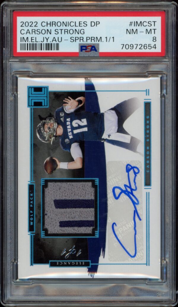 Carson Strong 2022 Impeccable Elegance Jersey Autograph Card, PSA 8, Unique ID #IM-CST.