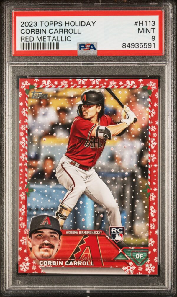 2023 Topps Holiday Corbin Carroll Red Metallic PSA 9 Baseball Card.