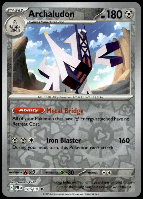 Archaludon Steel-type Pokémon card with unique tower design and powerful attacks.
