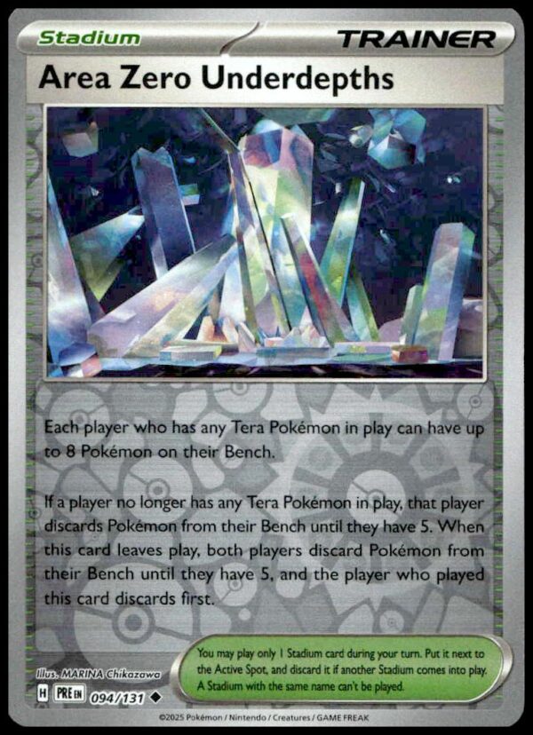 Holographic Pokémon card depicting Area Zeros crystal-filled underground from Scarlet & Violet expansion.