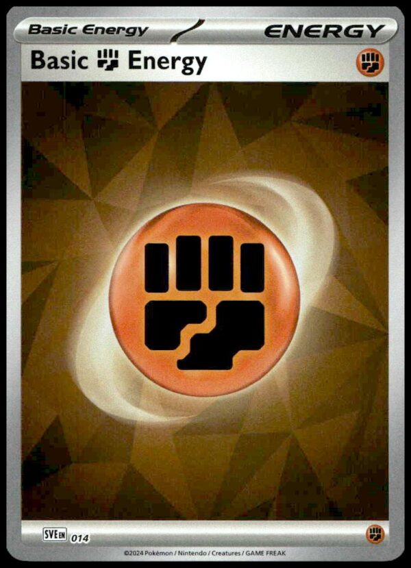 2025 Pokémon TCG Prismatic Fighting Energy card with a bold fist symbol on an amber background.