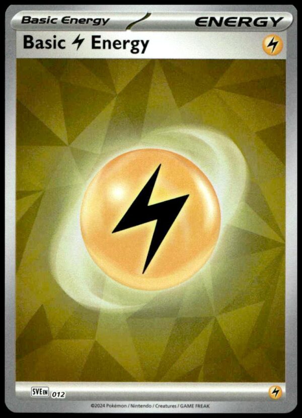 2025 Pokémon TCG Prismatic Basic Lightning Energy card with black lightning bolt on orange-yellow background.