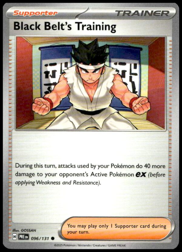 Vintage Pokémon TCG Black Belts Training card featuring a martial artist in a dojo.