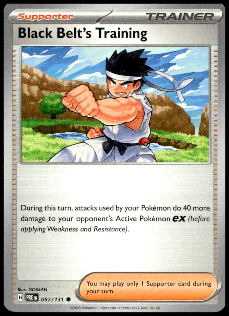 Black Belts Training Supporter card: Enhance attack strategies in Pokémon TCG battles.