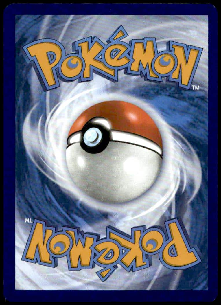 Iconic Pokémon card back with blue vortex and central Poké Ball symbol.