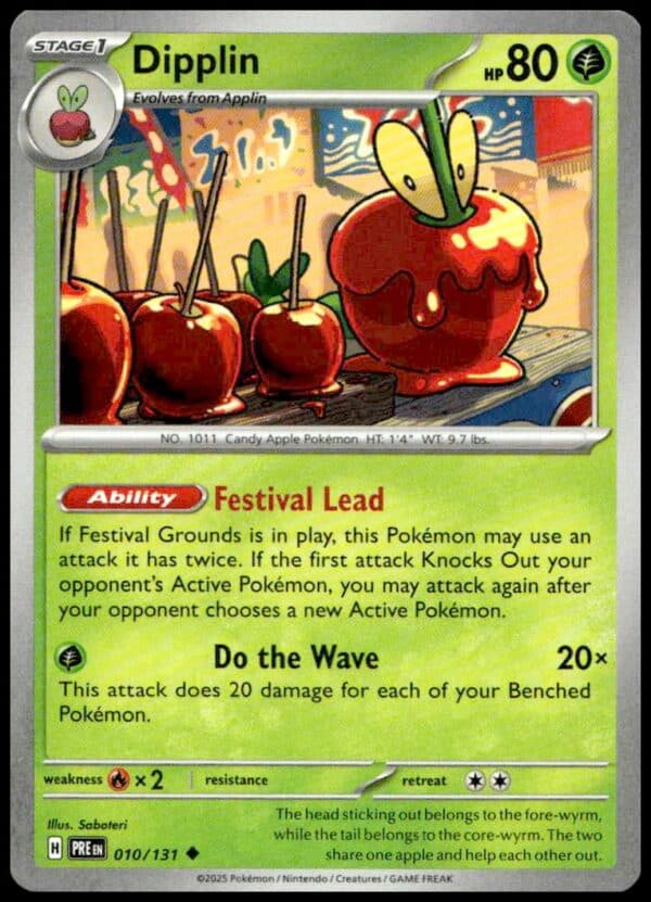 Dipplin Pokémon Card: Apple-themed Grass-type with vibrant art and strategic attacks.