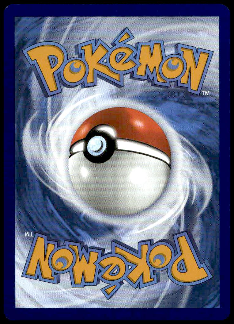 Iconic Pokémon card back with blue swirl and central Poké Ball symbol, epitomizing adventure.
